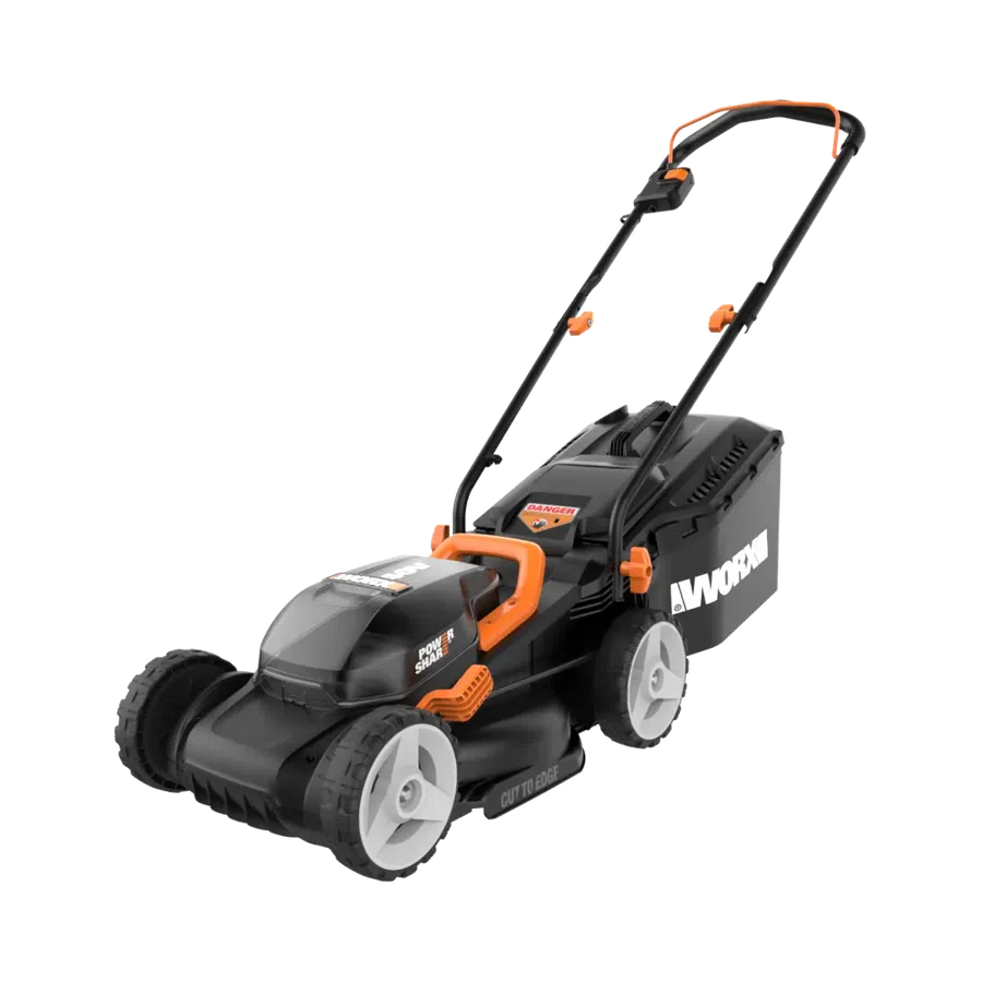 WORX WG779 Power Share cordless push lawn mower with grass collection bag